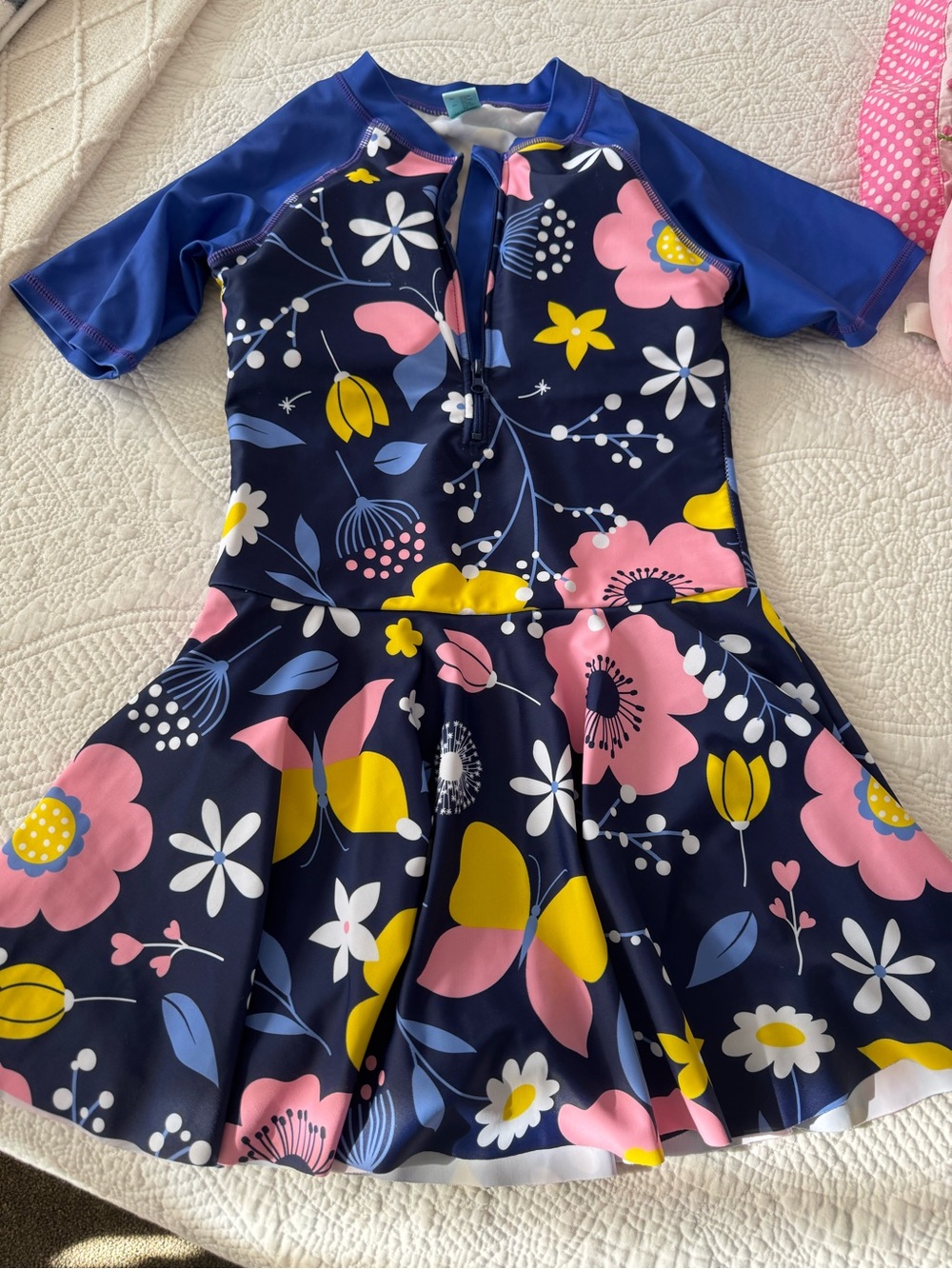 Navy Floral One-Piece Swim Dress with Skirt
